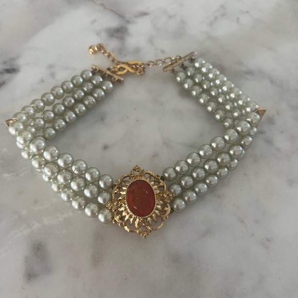 Vintage Kenneth Lane Multi Strand Faux Pearl Choker Elegant Gold and Pearl - Picture 1 of 7